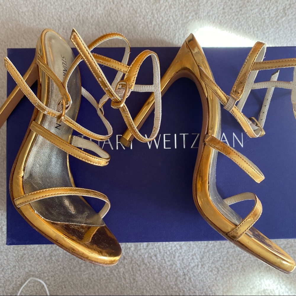Gold Stuart Weitzman Courtesan Sandals Heels - image 3